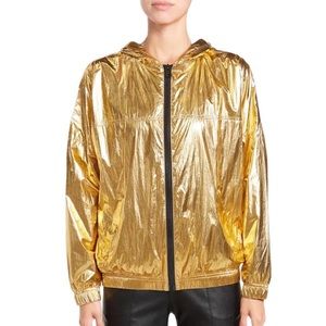 Zadig and Voltaire Gold Windbreaker Koody Metallic Hooded Jacket size Small